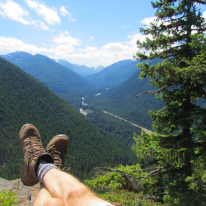 Enjoying lunch with a view of White River valley. Photo by Tomas.