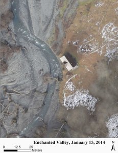 The river has gotten closer since the National Park Service shot this aerial view on Jan 15 2014. 