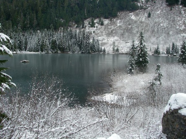 Heather lake was almost completely iced over