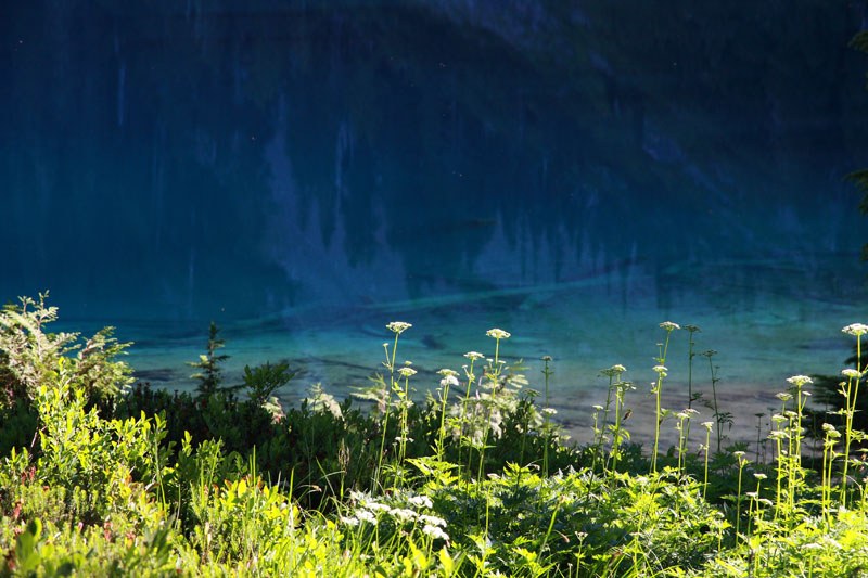 Deep blue of Mowich Lake