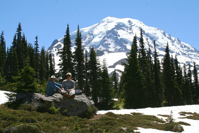 Shot from lower meadows -- keep on going bit farther and trees between you and the mountain disappear.