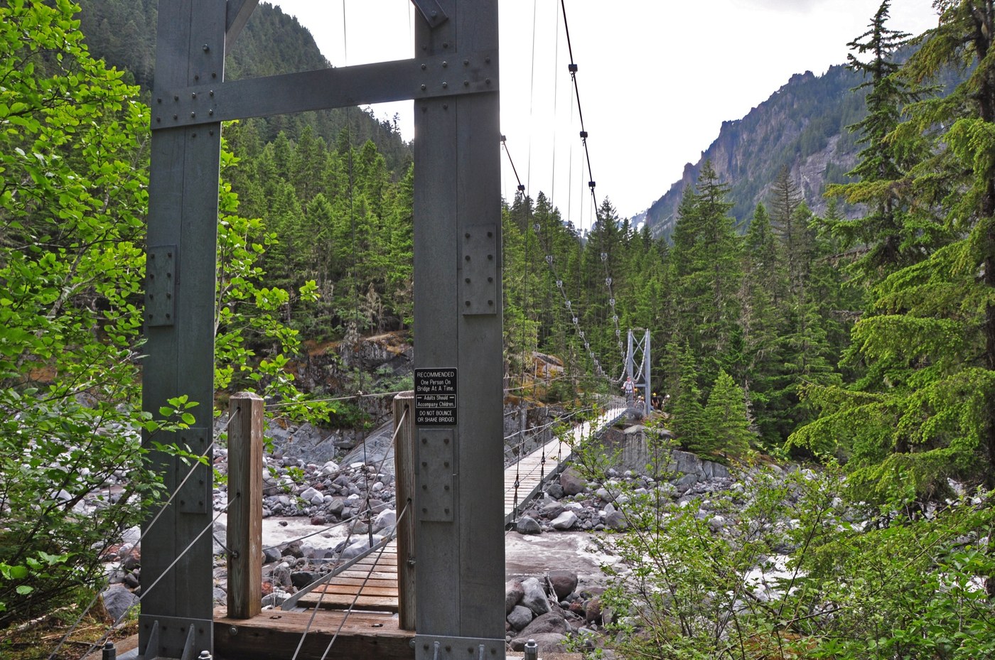 The super-fun suspension bridge over the Carbon River (trail closed on the west side to Ipsut - take the east side)