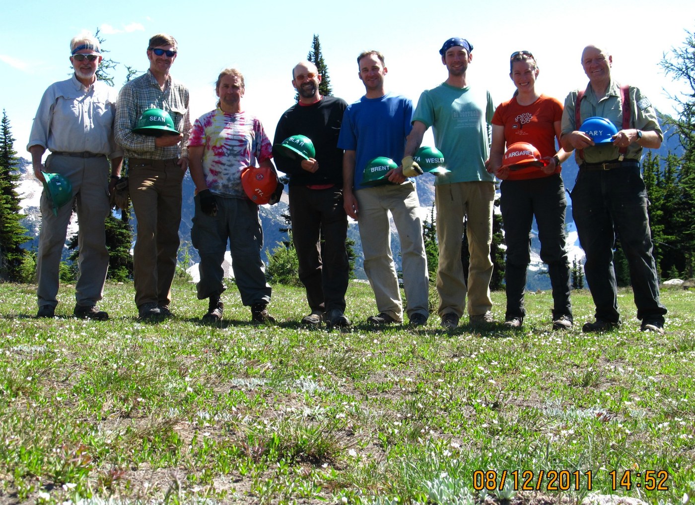 The Crew at Methow Pass-Tom, Sean, Dan, Blair, Brent, Wes, Margaret, Gary. By Tom