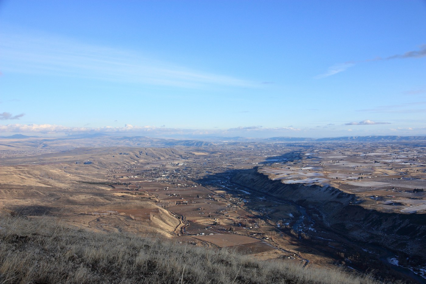 Looking east down the Naches River valley. The nearest town in the photo is Naches. Yakima is in the distance. Jim Cummins photo.