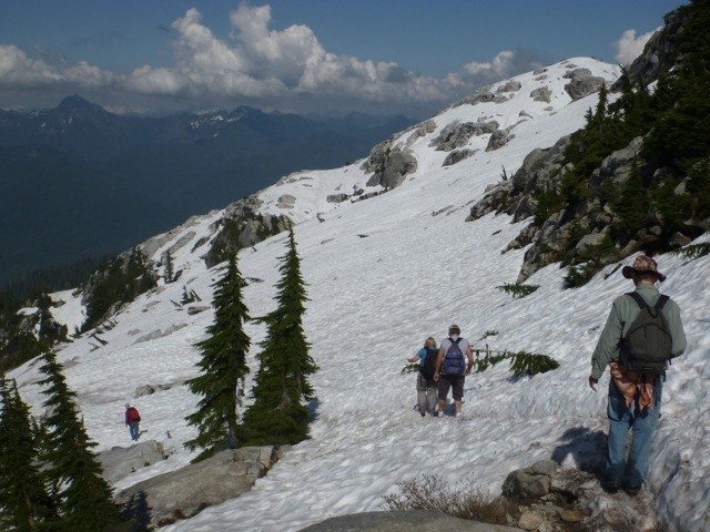 Hikers from group on the way down