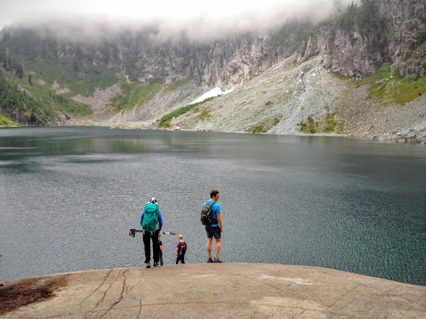 Watching a cloud descend on the lake from Lunch Rock