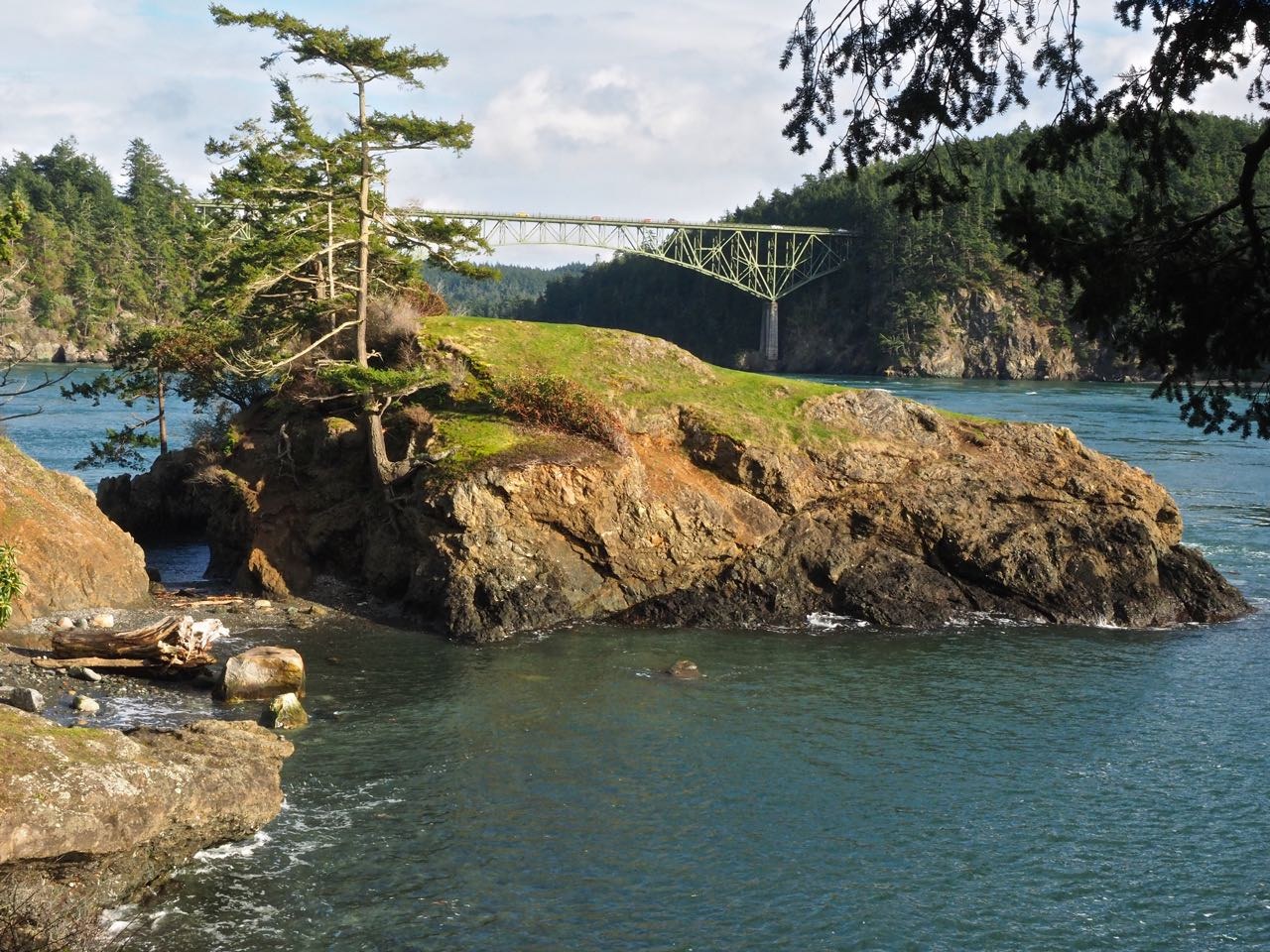 Deception Pass bridge from the trail to Lighthouse Point