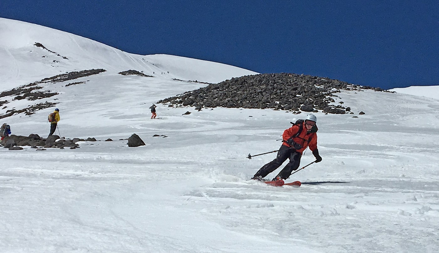 Stellar turns down the upper slopes of St. Helens