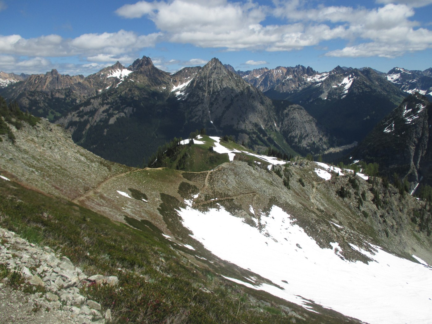 The view from Maple Pass; the descent is mostly snow-free, with a few fun glissades