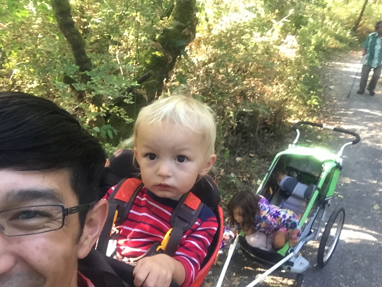 A test run of the stroller/backpack combo for the tougher hikes ahead on our quest