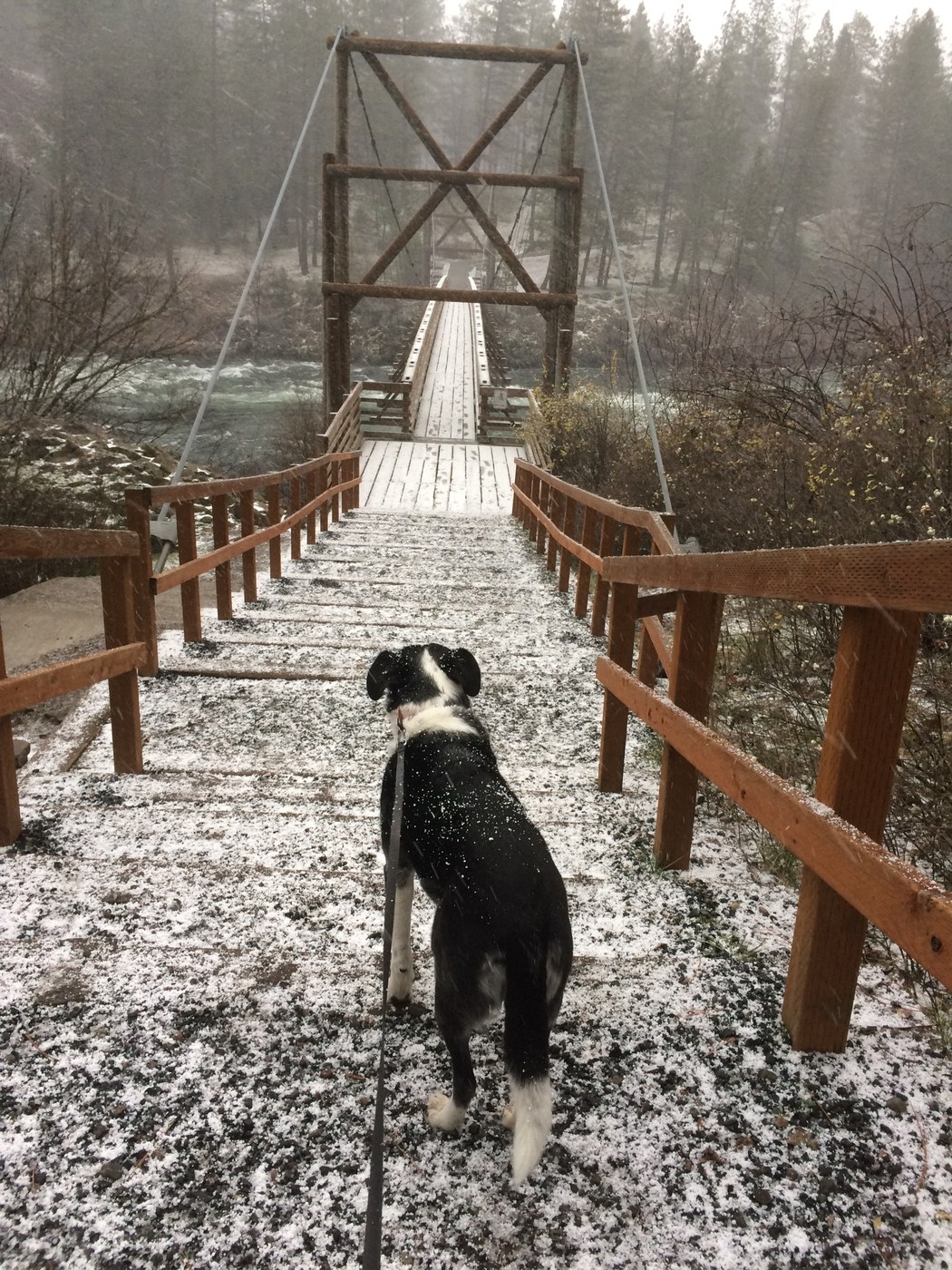 The bridge was a little snowy, but still passable at his point.
