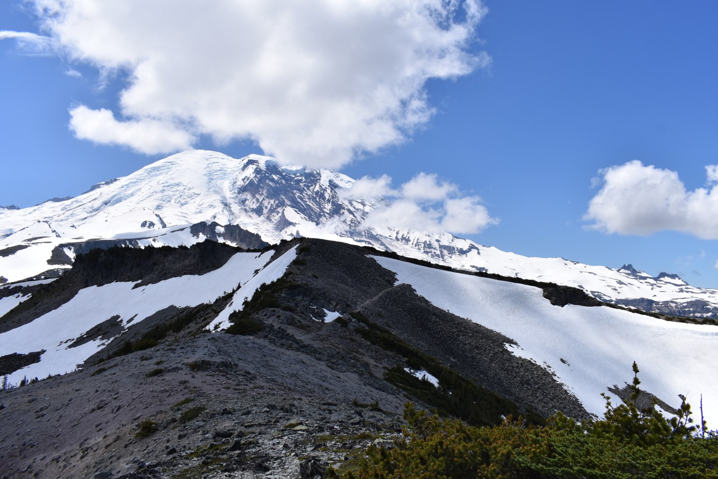 We opted not to follow the snowy ridgeline leading up to Skyscraper Mountain