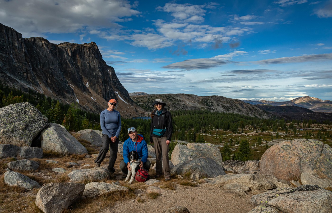 Cedar poses with her hiking buddies Anita, Kyle, and Mary at Cathedral Pass