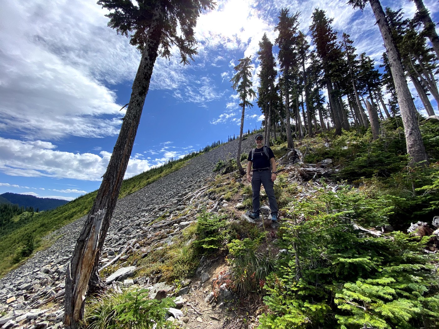 Near the bottom of the scramble-note: you do NOT go out into the rock field. You parallel it up to the summit.