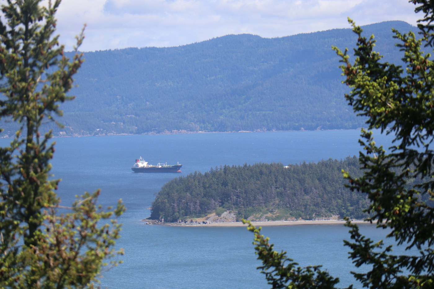 View from the top of Guemes Mountain looking north east towards the tip of Samish Island.