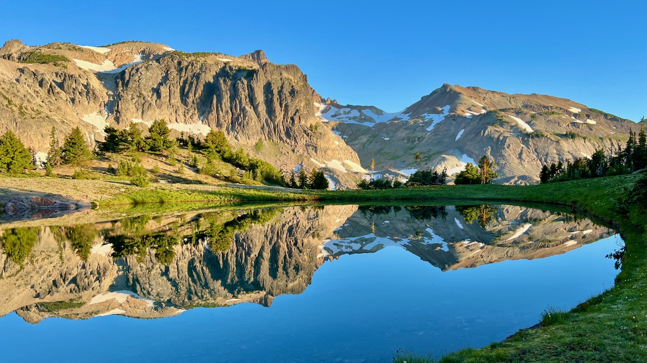 The Gilbert Peak massif viewed at sunrise from Warm Lake