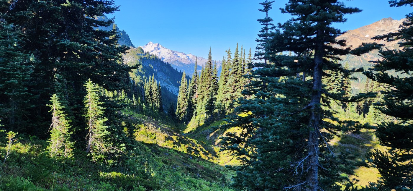 A view of Glacier Peak on the way from Cloudy Pass to Plummer Basin.