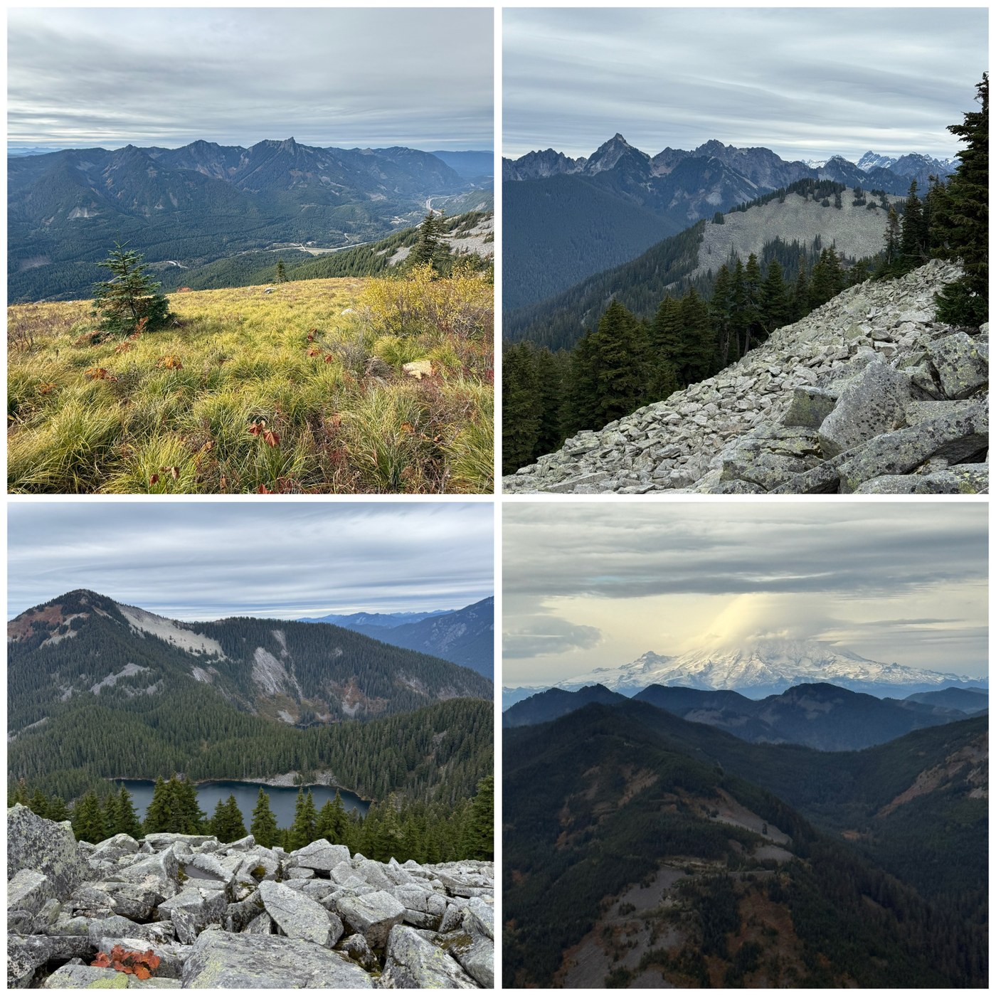 Views of Mason Lake, Rainier, and the surround mountains